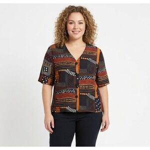 Vintage Panther V Neck Polka Dot Artsy Soft Rayon Button Down size 18